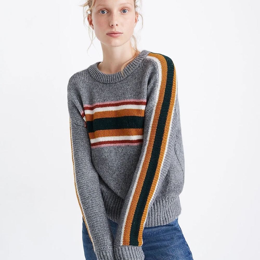 Madewell Striped Heath Pullover Sweater Marino wool grey XXS retro cropped
